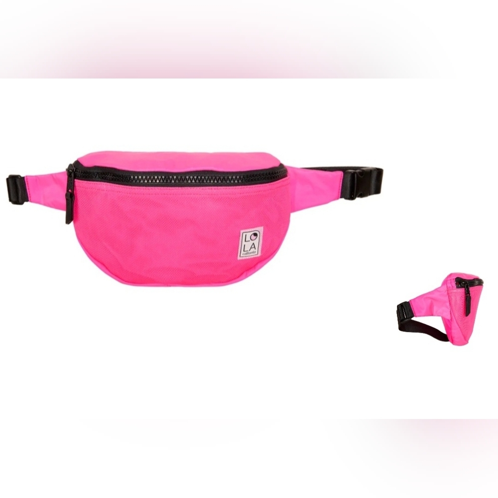 Nwt Lola California Neon Carnival Large Moonbeam Bum Bag Laser Pink Fanny Pack